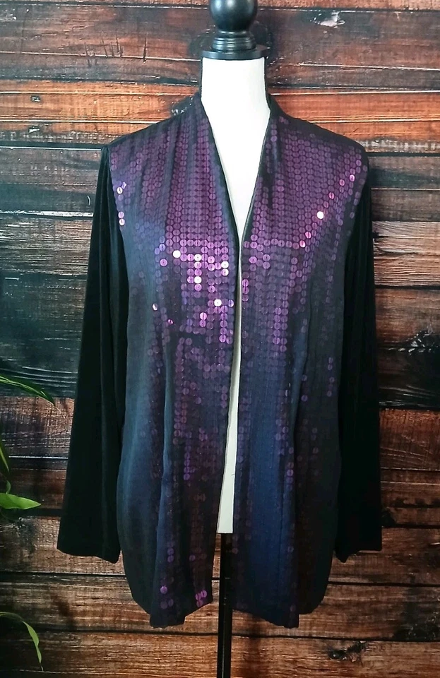 Chicos Travelers Jacket Size 3 US 16 Exuberant Sequin Glitz Open Blouse NWT - Image 4 of 4