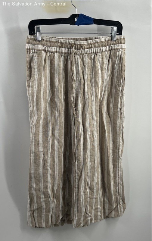 Banana Republic Womens Beige White Striped Wide-Leg Cropped Pants Size S