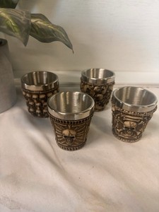 Gothic Set of 4 Skeleton Themed Stainless Steel Shot Glasses