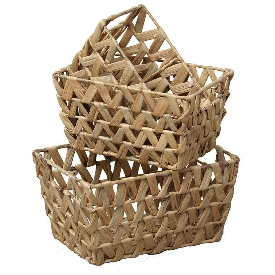 Set of 3 Water Hyacinth Baskets with Handles - Natural Braided Design - Image 2 of 2