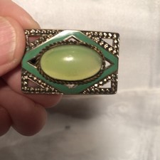 Deco Style Enameled Buckle Czechoslovakia Lime Green