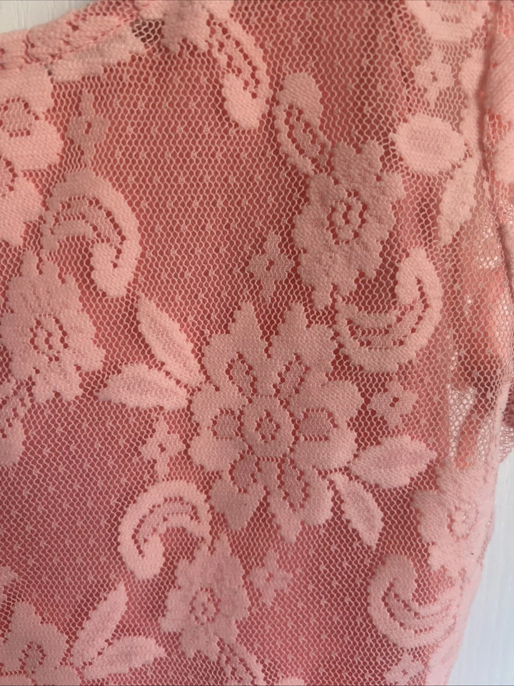 VINTAGE Hollister Mini Dress Cap Sleeves Peach Lace Overlay Cotton Blend S - Image 3 of 4