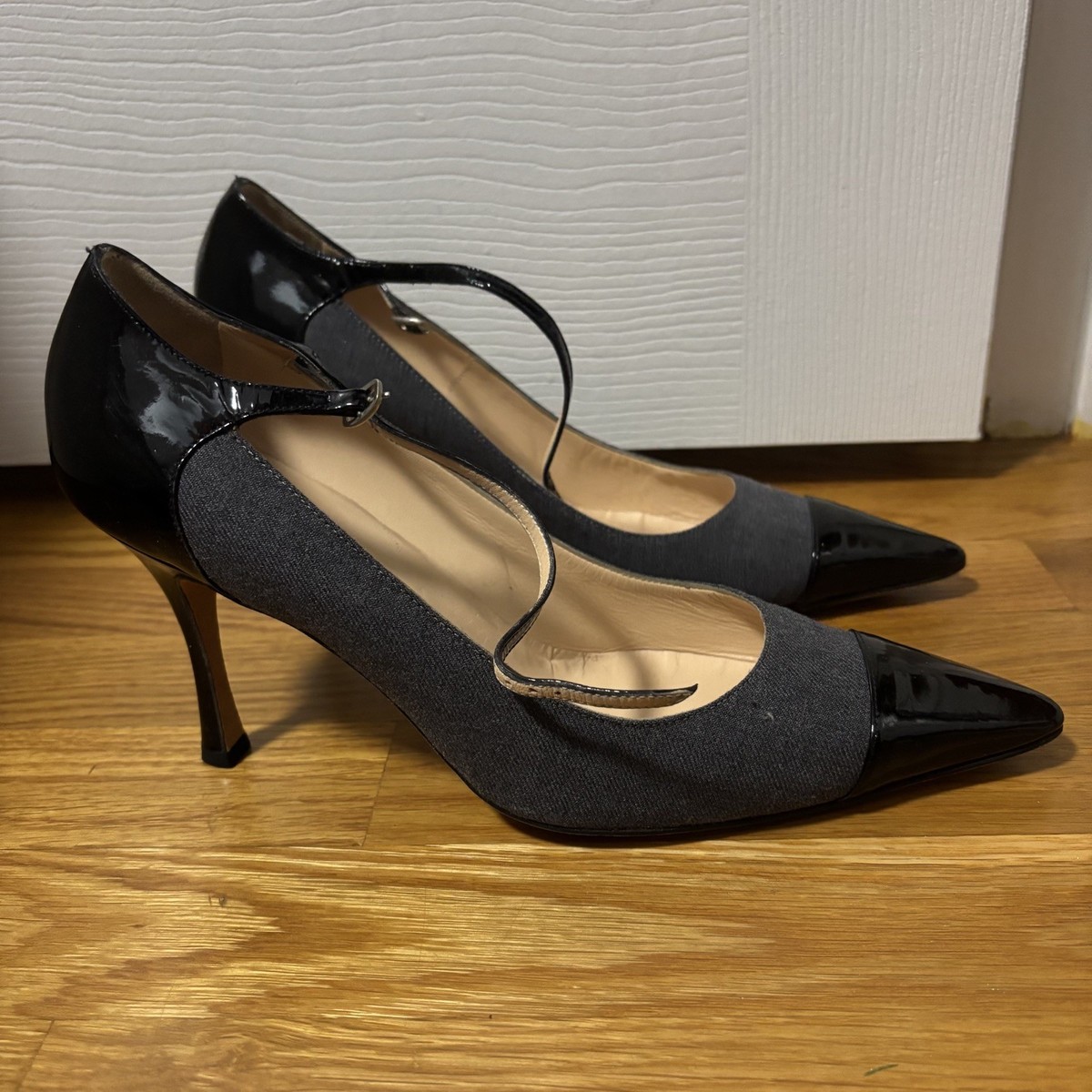 Manolo Blahnik Semele Mary Jane pumps in brushed tweed patent