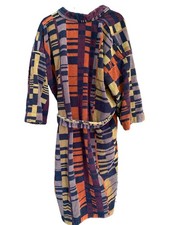 Bill Blass Men's One Size Cotton Terry Geometric Belted Tie Collared Robe