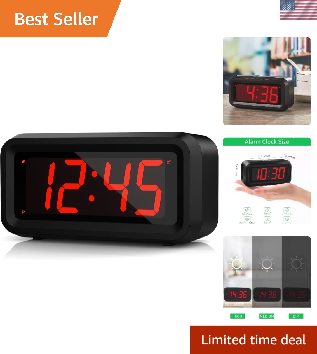 Digital Alarm Clock LED Small Wall Clock Battery Operated 12 / 24 Hr Adjustable featured image