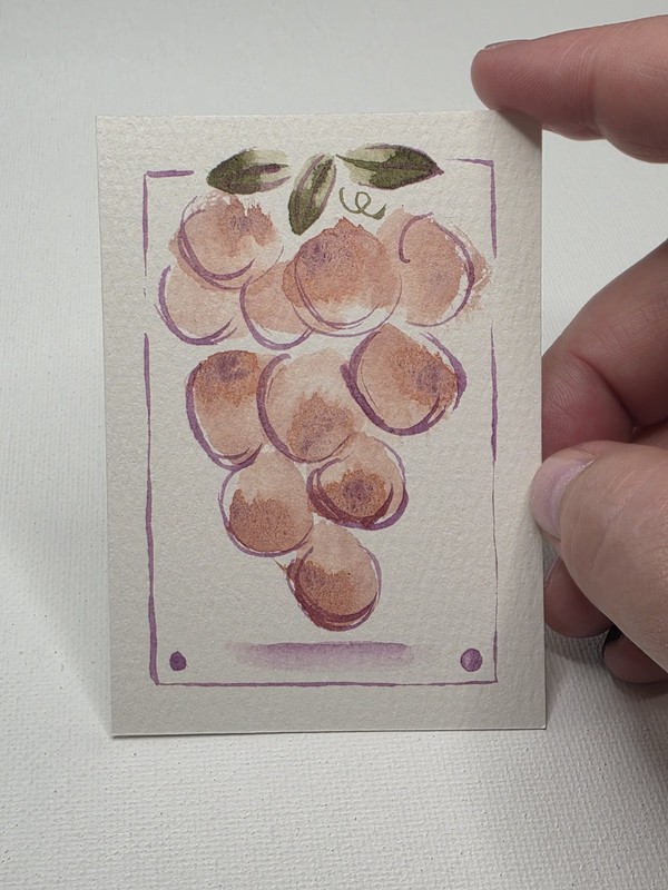 ACEO Art Card Original Hand-Painted Watercolor, Purple Grapes, Fruit, Food