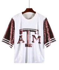 TEXAS A M Aggies Football Sequin Sparkle GAME DAY Jersey