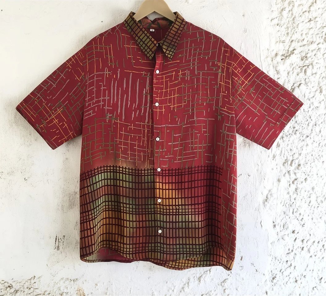 100% Silk Red Button Down Unisex Shirt / Summer Casual Wear Crepe MG1262
Opens in a new window or ta