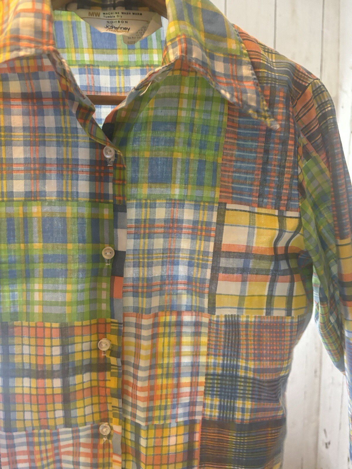 Vintage 70s Plaid Patchwork Button Down Soft Cott… - image 7