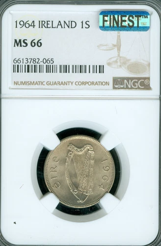 1964 IRELAND 1S SHILLING NGC MS66 PQ  MAC FINEST GRADE  MAC SPOTLESS *