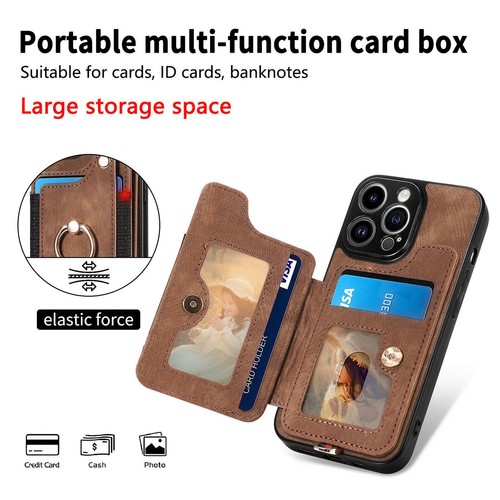 Ring Stand Leather Card Slot Phone Case For iPhone 14 13 12 11 Pro Max XR 8 7 6 - Picture 42 of 84