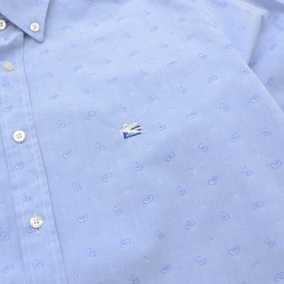 Luxury Etro Men's Paisley Dress Shirt 40 Blue Denim Made in Italy Luxury Casual - Image 4 of 4