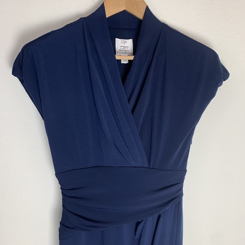 Suzi Chin for Maggy Boutique Empire Waist Dress Size 6 V-Neck Navy Blue V-Neck - Picture 2 of 7
