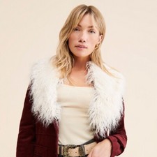 Free People Lady Lane Faux Fur Coat Jacket Wine Uk S 8 - 10 Rrp £268 Corduroy