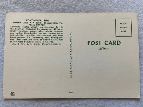 Continental Inn, St. Augustine Florida Vintage Postcard - Picture 2 of 2
