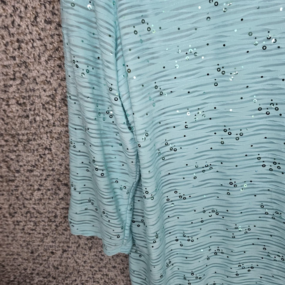 JM Collection Top Womens Plus 1X Blue Scoop Neck Blouse Sequin Attached Tank - Image 3 of 4
