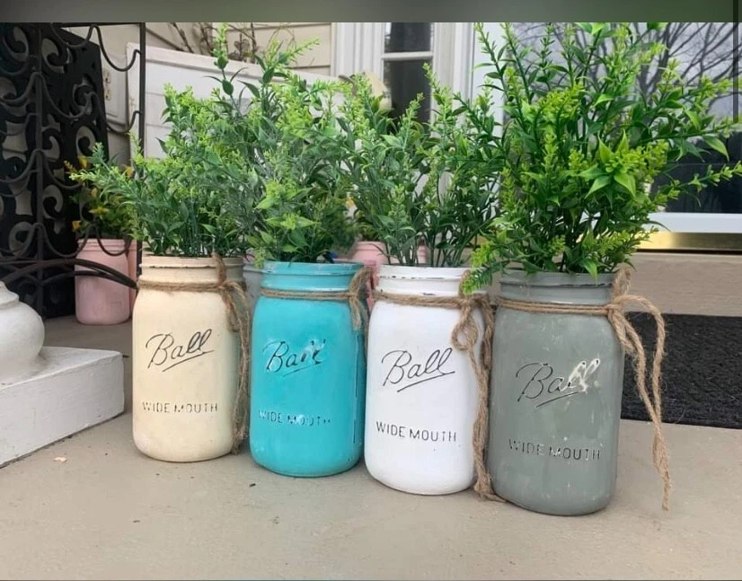 Mouth Mason Glass Jars Set of 4 handpaintd boho decor distressed look wedding
Opens in a new window