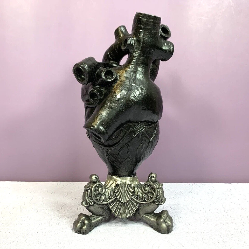 Jarrón corazón anatómico florero corazón negro gótico decoración del hogar Foto 2 de 4