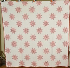 DAZZLING Vintage 30's Red White Variable Star Antique Quilt