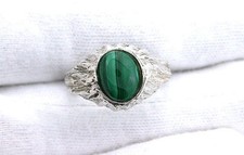 Malachite Cab Cabochon Gemstone Gem Stone Sterling Silver Casted Ring Size 7