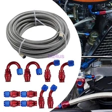 6AN 16FT PTFE Fuel Line Hose Kit Steel Braided Oil Swivel+10pcs Hose End Fitting