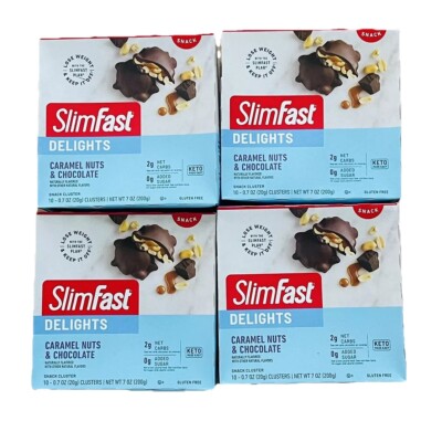 Lot Of 4 Slimfast Delights Caramel Nut & Chocolate Snack Cluster (40 Ct )