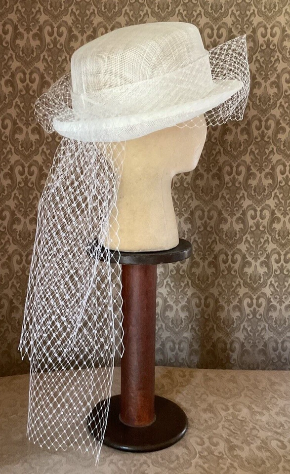 Women's White Sinamany Derby Hat, Wedding Hat, Handmade by Celeste Thompson - Image 3 of 4