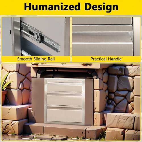 Outdoor Kitchen Stainless Steel Triple Access Drawers with Flush Mount Handle - Picture 5 of 7
