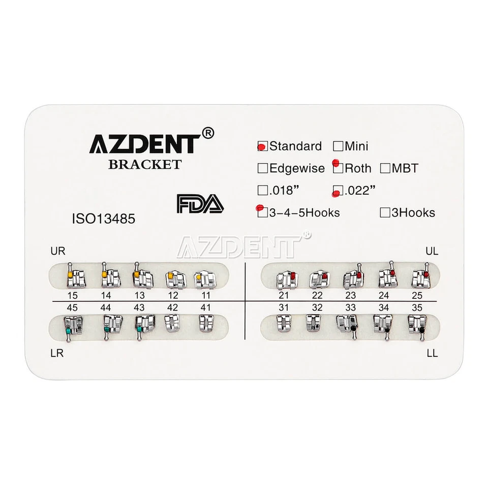 Brackets de ortodoncia dental AZDENT brackets estándar Roth.022 ganchos 3-4-5 FDA Foto 2 de 4