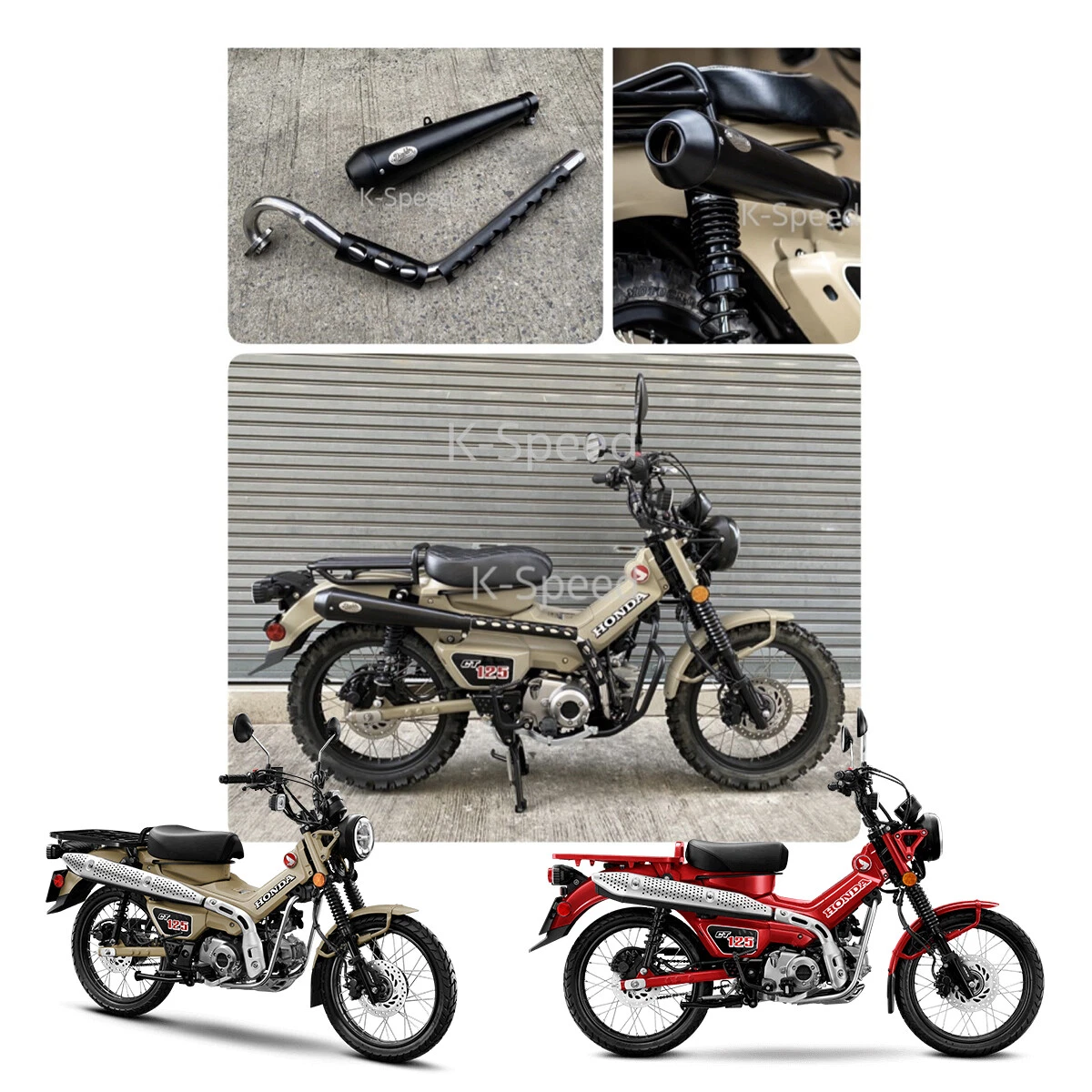 Full System Exhaust Pipe Black tip For Honda CT125 Hunter Cub 2022 2023
