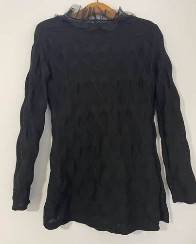 Boo Radley womens blouse black textured ruffle stretch size S long sleeve top - Picture 12 of 14