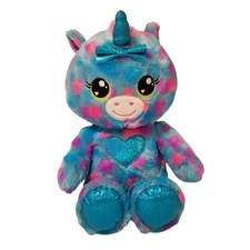 Build A Bear Heartables Unicorn With Blue Heart  and Bow Plush 17" Pink Dots