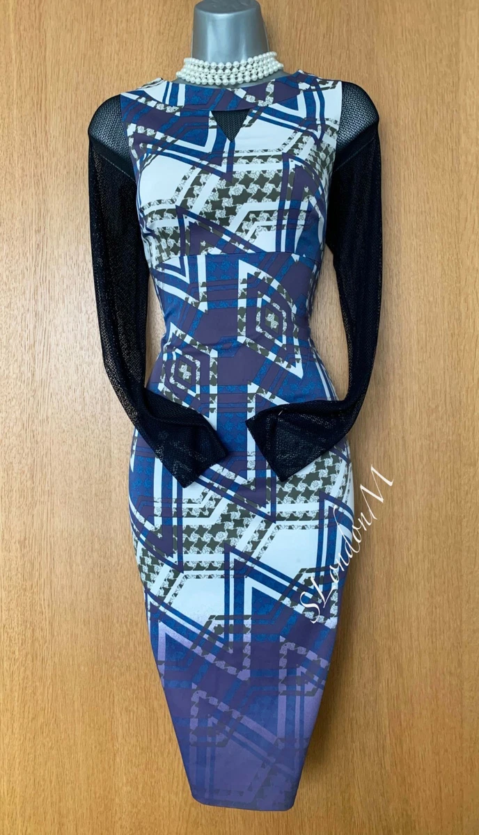 KAREN MILLEN UK 10 Geometric Print Long Mesh Sleeves Stretch