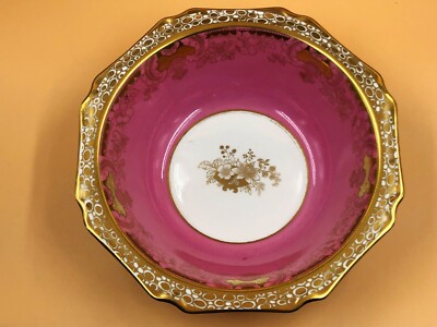 Royal Albert Crown China rosa und gold große Obstschale / Herzstück. um 1927-35.