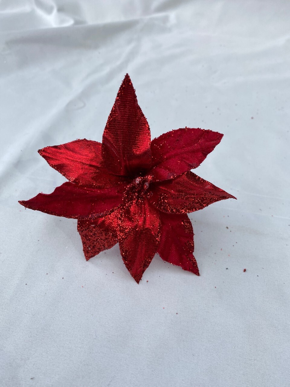 Red Flower Clip on Christmas Tree Decoration 10 cm Mini Poinsettia