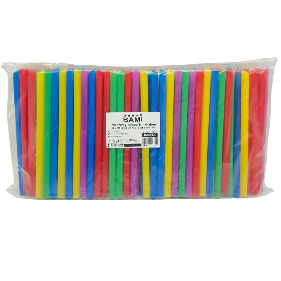 Ab 200 Mehrweg Bubble Tea Trinkhalme Strohhalme Bunt 200x12mm Wiederverwendbar - Bild 3 von 3