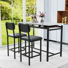 3 Piece Dining Table Set 4 PU Leather Chairs Home Kitchen Breakfast Table