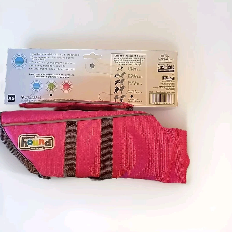 Granby Splash Life Jacket - Outward Hound- Orange- Size XS (5-15 Lbs.) Pink — 第 2/2 张图片