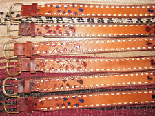 Vintage Western C M Co Buckstitch Inlay Leather Belts 6 pc Size 26 NEW