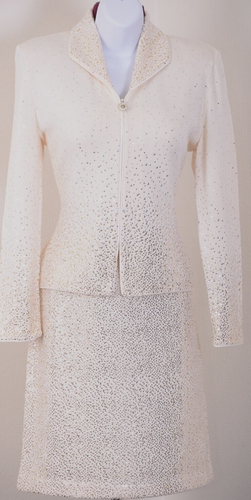 Ensemble Tailleur Jupe St. John Femme Taille 12 - Veste Et Jupe Paillettes Or Rose Violet