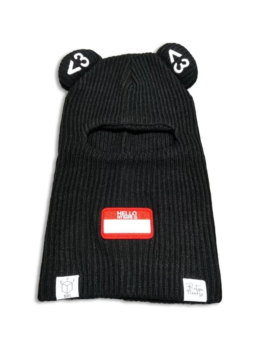 Box Boys x Retro Hearts Bear Ears Knit Balaclava Bally Hypebeast Ski Mask Black