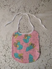 Handmade Pink Flannel Cloth Vintage Precious Moments Washable Drool Bib Baby Kid