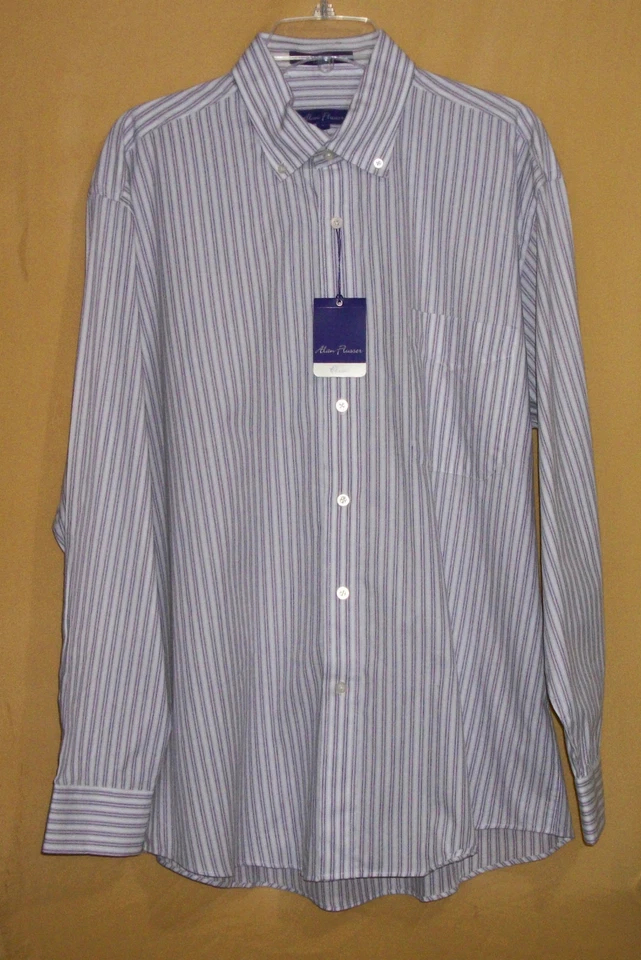 Alan Flusser mens amethyst striped oxford button dress shirt collar pocket $80 - Image 2 of 4