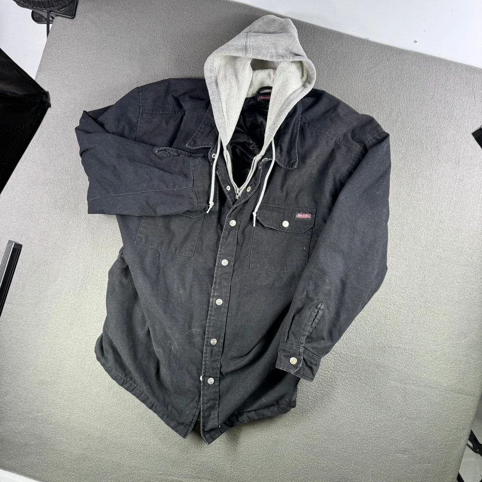 Dickies Jacket Men XL Black Hooded Button Up Workwear Utility Coat Shacket Work - Image 2 of 4
