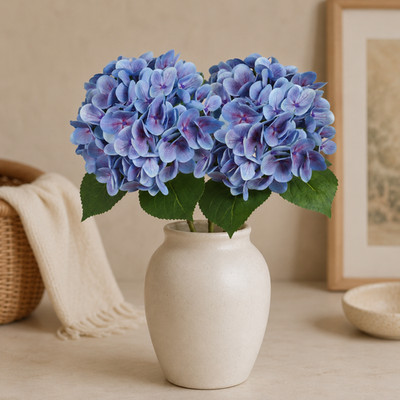 Set of 2 Light Blue Artificial Hydrangea Stems Faux Flowers Home Wedding Decor