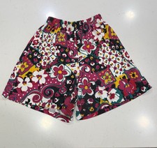 Vintage 1990s Floral Cotton Shorts Colorful Stretchy Small High Waist Mom Short