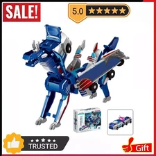 2 In 1 Collision Dinosaur Car Toy Robo Crash Magnetic Transforming Car Blue Gift