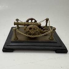 Brass Ornate Miniature Cannon On Wood Display Vtg