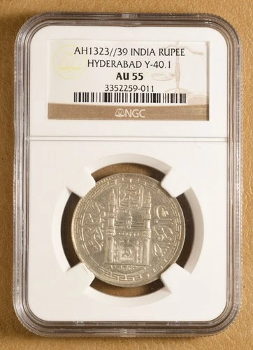 1323 39 Hyderabad India Rupee 'Y-40.1' NGC AU55