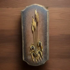 Mid Century Copper Brass Wheat 3D Metal/MDF Wall Decor 17 3/4" X 8"